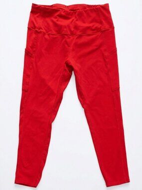 Match Red High-Waisted Athletic Leggings with Side Pockets, size XL